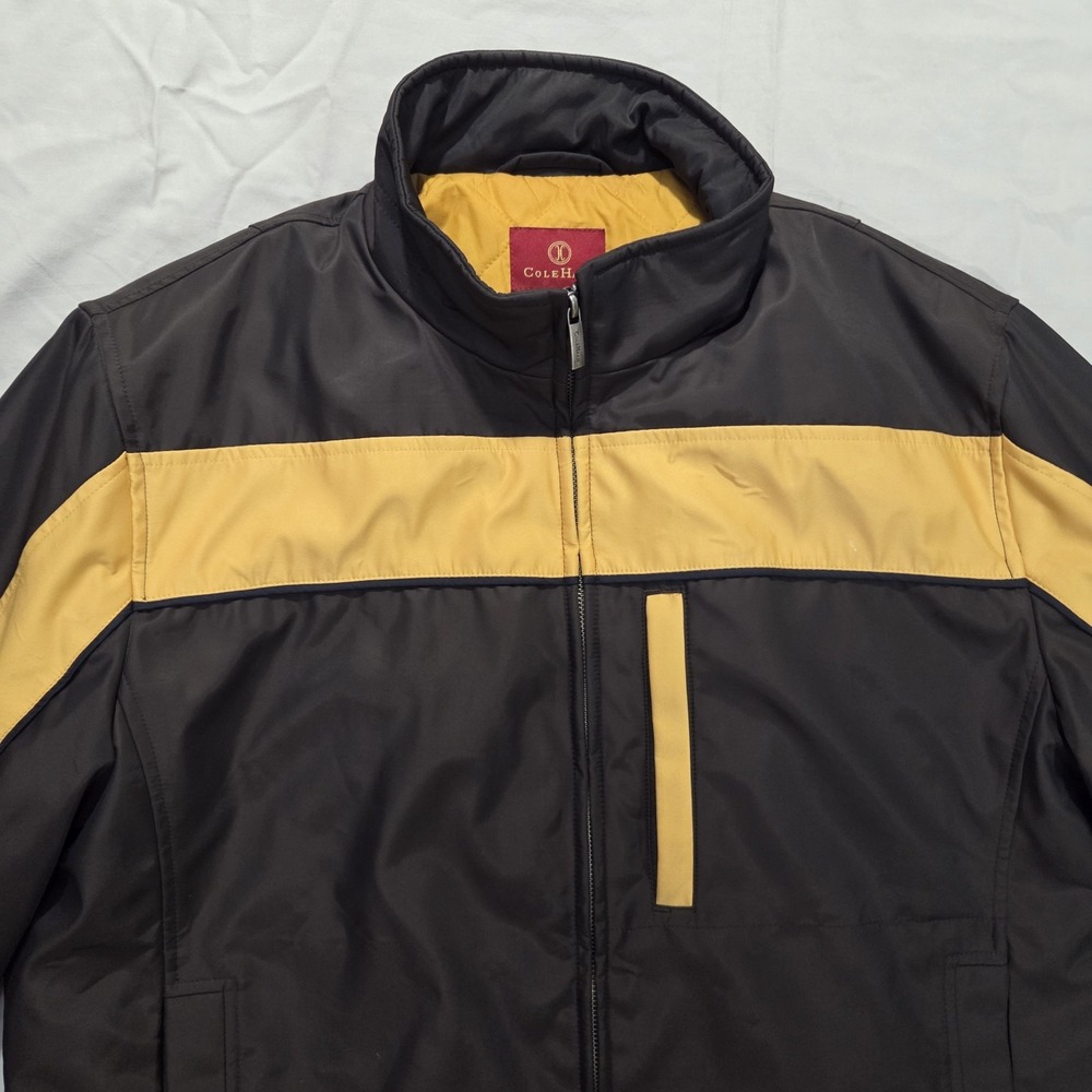 Cole Haan Quilt Lined Men's Winter Coat‎ Jacket Size Large Black Yellow Stripe - Picture 3 of 15